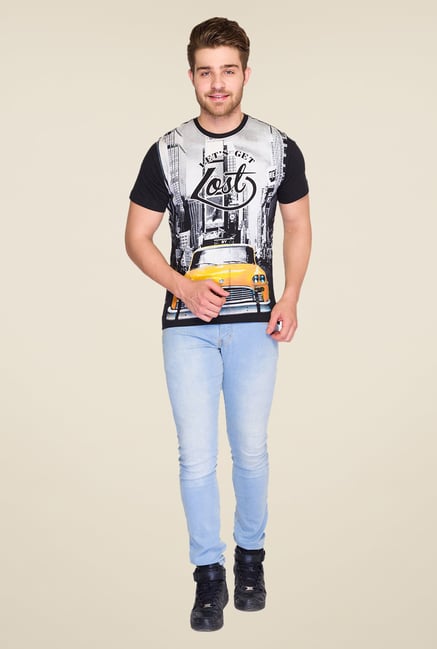 Parx Black Graphic Printed Crew Neck T Shirt Parx Black Graphic Printed Crew Neck T Shirt