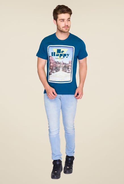 Parx Blue Graphic Printed T Shirt Parx Blue Graphic Printed T Shirt