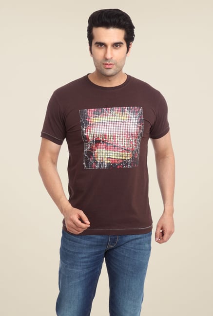 Parx Brown Graphic Printed T Shirt Parx Brown Graphic Printed T Shirt