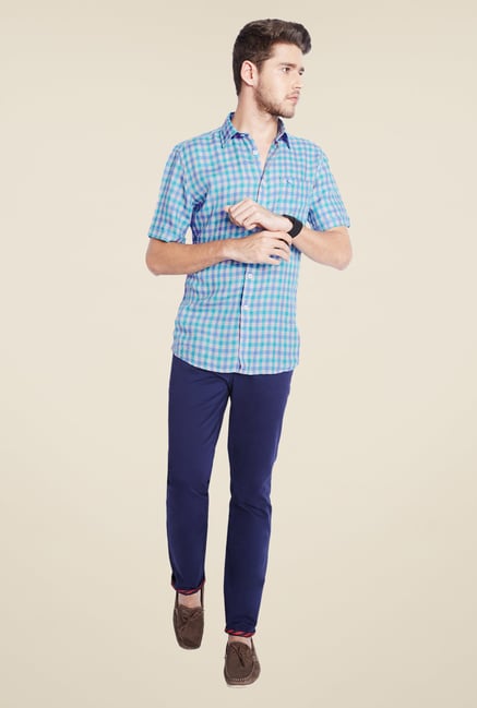 Parx Blue Checks Linen Shirt Parx Blue Checks Linen Shirt