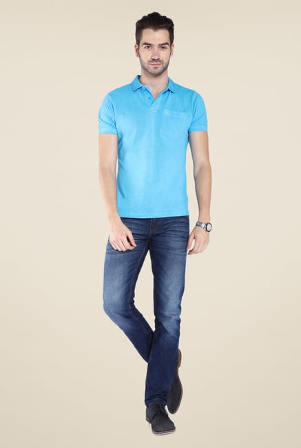 Parx Blue Solid Polo T Shirt Parx Blue Solid Polo T Shirt