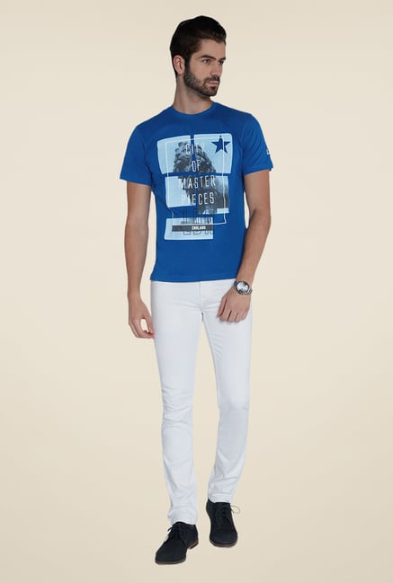 Parx Blue Graphic Printed Crew Neck T Shirt Parx Blue Graphic Printed Crew Neck T Shirt