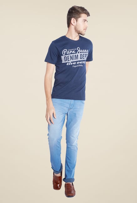 Parx Navy Graphic Printed Crew Neck T Shirt Parx Navy Graphic Printed Crew Neck T Shirt