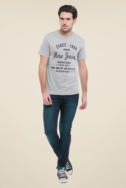 Parx Grey Graphic Printed Crew Neck T Shirt Parx Grey Graphic Printed Crew Neck T Shirt