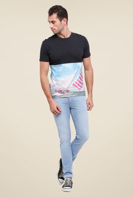 Parx Black Graphic Printed Crew Neck T Shirt Parx Black Graphic Printed Crew Neck T Shirt
