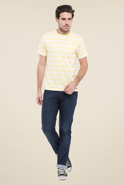 Parx Yellow Striped Crew Neck T Shirt Parx Yellow Striped Crew Neck T Shirt