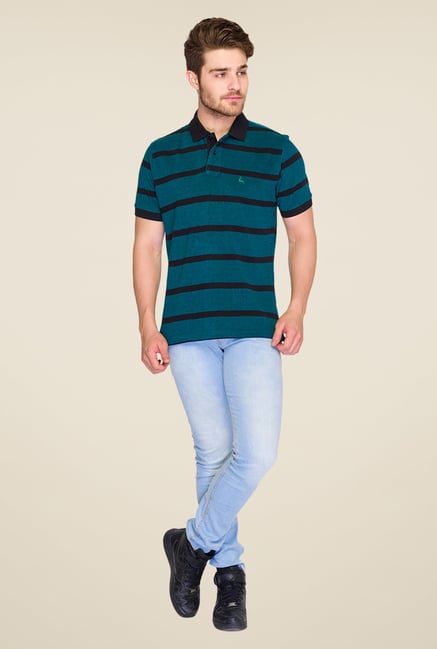 Parx Dark Green Striped Polo T Shirt Parx Dark Green Striped Polo T Shirt