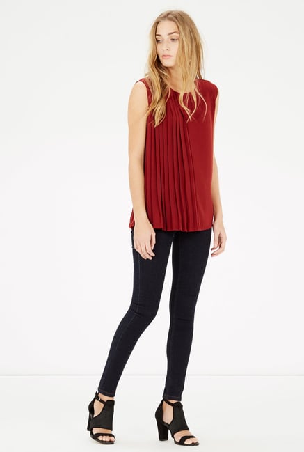 Warehouse Maroon Pleated Top Warehouse Maroon Pleated Top