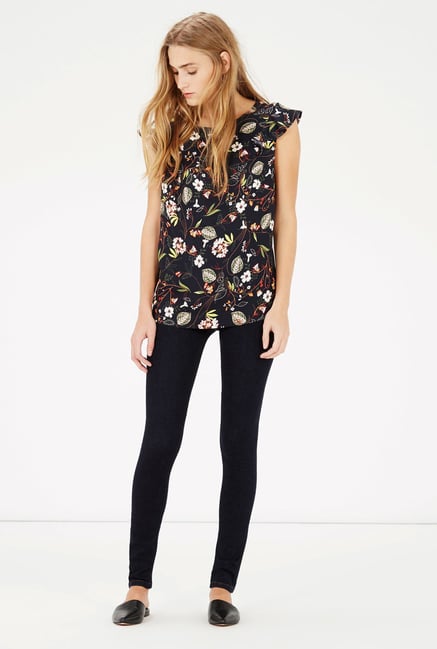Warehouse Black Floral Printed Top Warehouse Black Floral Printed Top