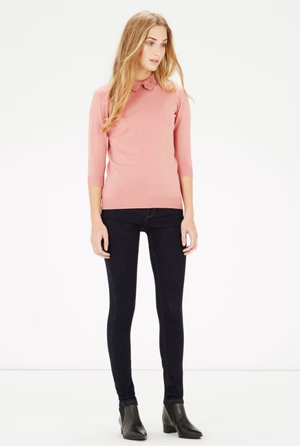 Warehouse Pink Lace Collar Top Warehouse Pink Lace Collar Top