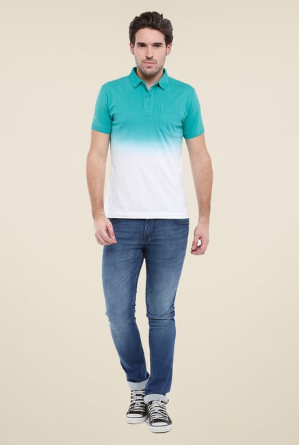 Parx Green & White Ombre Polo T Shirt Parx Green & White Ombre Polo T Shirt