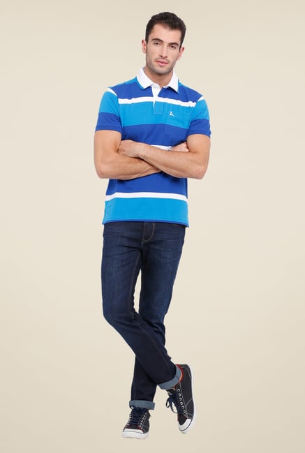 Parx Blue Striped Polo T Shirt Parx Blue Striped Polo T Shirt