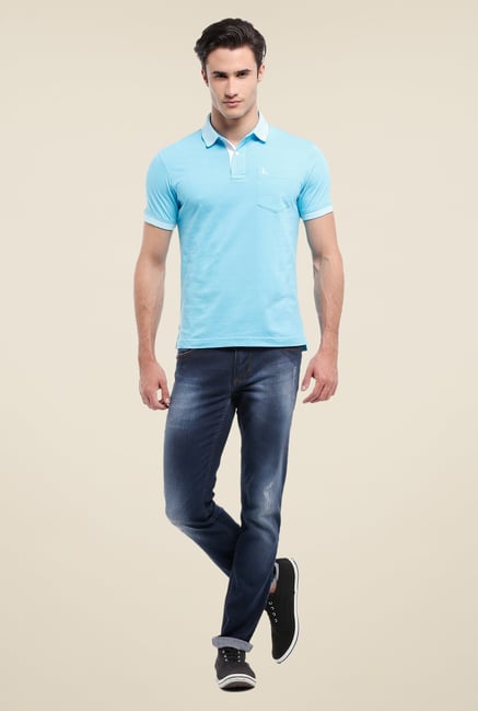 Parx Sky Blue Solid Polo T Shirt Parx Sky Blue Solid Polo T Shirt