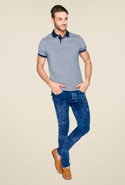 Parx Grey Textured Polo T Shirt Parx Grey Textured Polo T Shirt