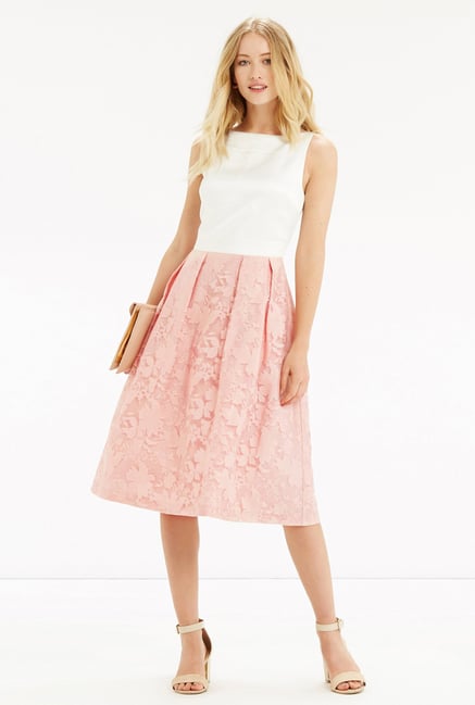 Oasis Pink & White Jacquard Midi Dress Oasis Pink & White Jacquard Midi Dress