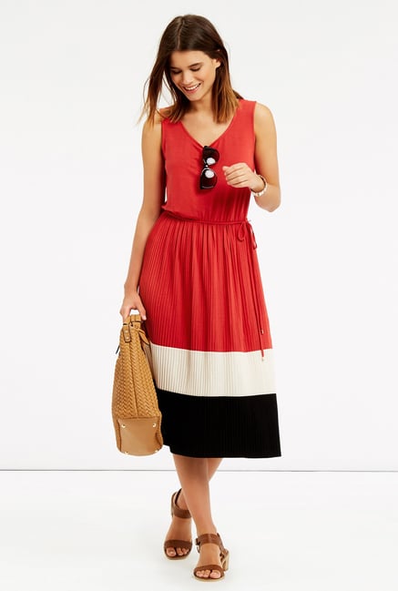 Oasis Red Pleated Midi Dress Oasis Red Pleated Midi Dress