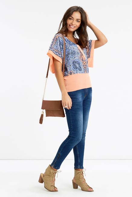 Oasis Peach & Blue Printed Top Oasis Peach & Blue Printed Top