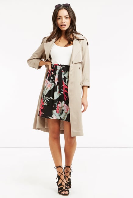 Oasis Black Floral Print Belted A Line Skirt Oasis Black Floral Print Belted A Line Skirt