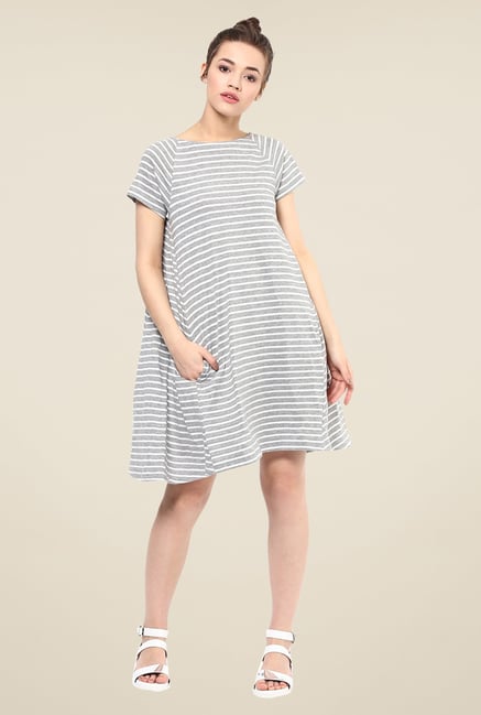 Femella Grey & White Striped Shift Dress Femella Grey & White Striped Shift Dress