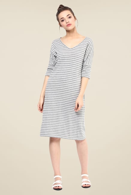 Femella Grey & White Striped Shift Dress Femella Grey & White Striped Shift Dress