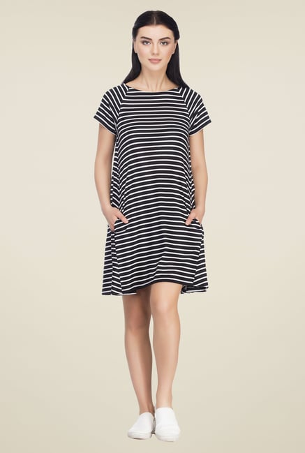 Femella Black & White Striped Shift Dress Femella Black & White Striped Shift Dress