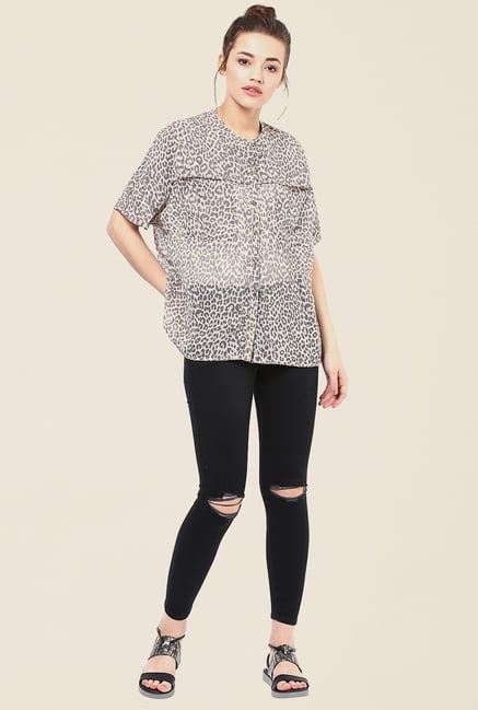Femella Brown Animal Print Shirt Femella Brown Animal Print Shirt