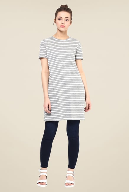 Femella Grey Striped Side Slit Top Femella Grey Striped Side Slit Top