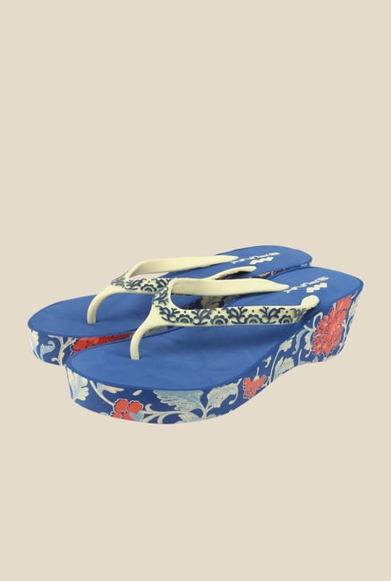 Spunk Megan Beige & Blue Wedges Spunk Megan Beige & Blue Wedges