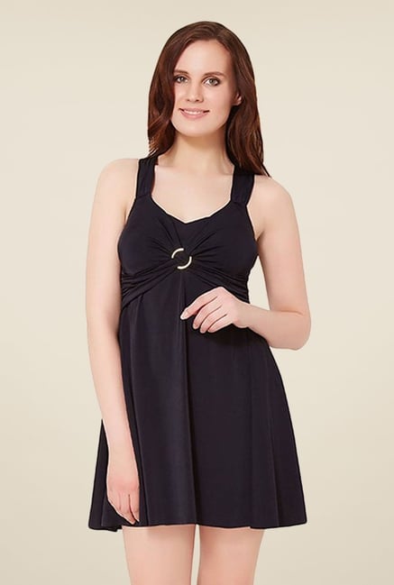 Amante Black Solid Swim Dress Amante Black Solid Swim Dress