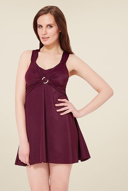 Amante Purple Solid Swim Dress Amante Purple Solid Swim Dress