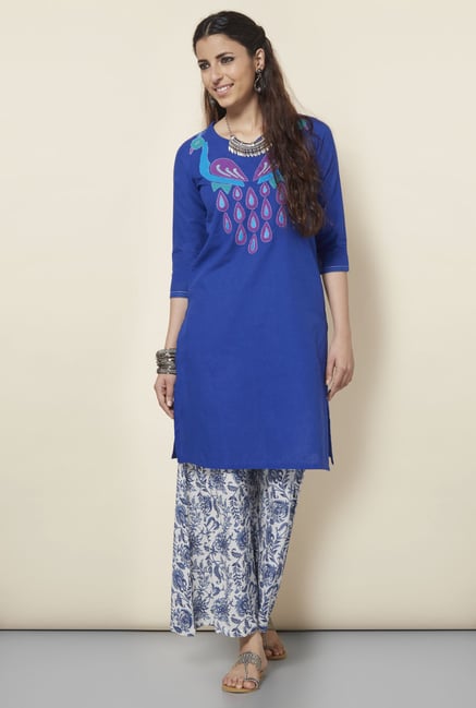 Okhai Royal Blue Embroidered Kurta Okhai Royal Blue Embroidered Kurta