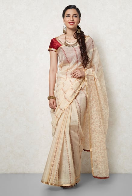 Okhai Beige & Brown Kota Silk Saree Okhai Beige & Brown Kota Silk Saree