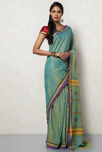 Okhai Green & Violet Cotton Saree Okhai Green & Violet Cotton Saree