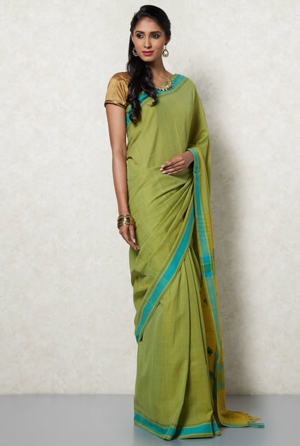 Okhai Green & Blue Cotton Saree Okhai Green & Blue Cotton Saree