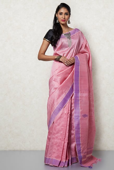 Okhai Pink & Lavender Tussar Silk Saree Okhai Pink & Lavender Tussar Silk Saree