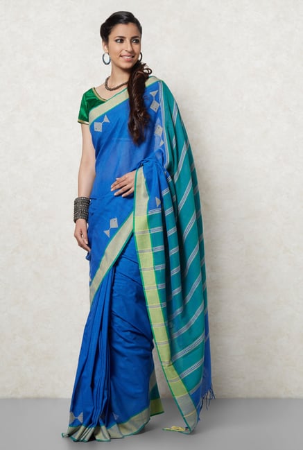 Okhai Blue Cotton Saree Okhai Blue Cotton Saree