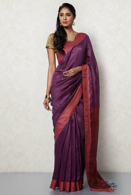 Okhai Purple Tussar Silk Saree Okhai Purple Tussar Silk Saree