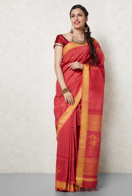Okhai Pink Tussar Silk Saree Okhai Pink Tussar Silk Saree