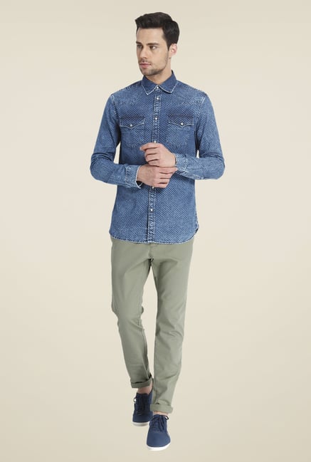 Jack & Jones Denim Blue Printed Shirt Jack & Jones Denim Blue Printed Shirt