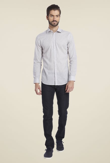 Jack & Jones Off White Printed Cotton Shirt Jack & Jones Off White Printed Cotton Shirt