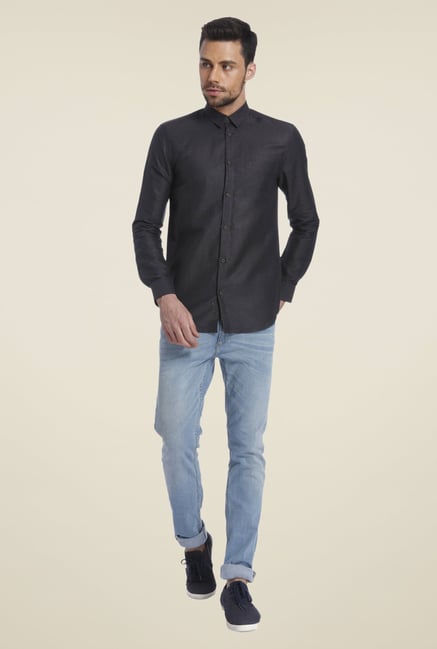 Jack & Jones Black Solid Linen Shirt Jack & Jones Black Solid Linen Shirt