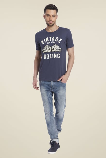 Jack & Jones Navy Printed T Shirt Jack & Jones Navy Printed T Shirt