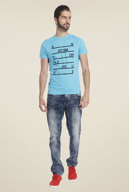 Jack & Jones Sky Blue Printed T Shirt Jack & Jones Sky Blue Printed T Shirt