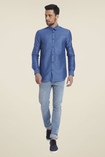 Jack & Jones Blue Self Print Linen Shirt Jack & Jones Blue Self Print Linen Shirt