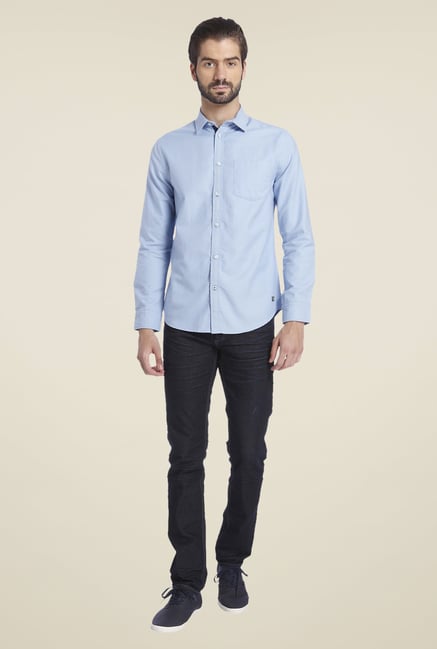 Jack & Jones Sky Blue Self Print Shirt Jack & Jones Sky Blue Self Print Shirt