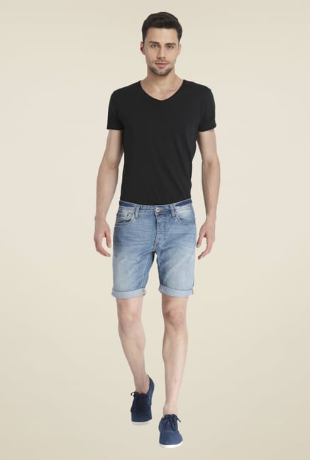 Jack & Jones Blue Solid Cotton Shorts Jack & Jones Blue Solid Cotton Shorts