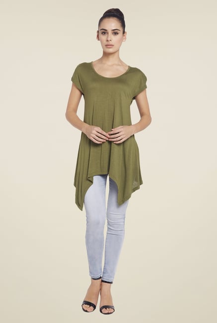 Globus Olive Solid Scoop Neck Top Globus Olive Solid Scoop Neck Top