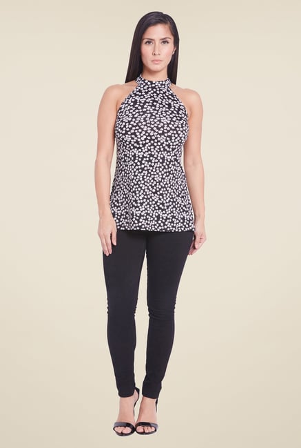 Globus Black Floral Printed Sleeveless Top Globus Black Floral Printed Sleeveless Top