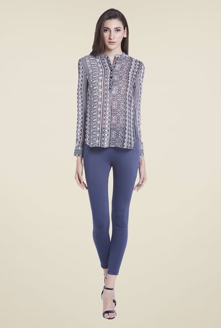 Globus Black Henley Neck Printed Top Globus Black Henley Neck Printed Top