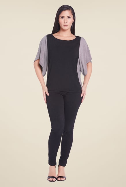Globus Black Round Neck Kimono Sleeve Top Globus Black Round Neck Kimono Sleeve Top